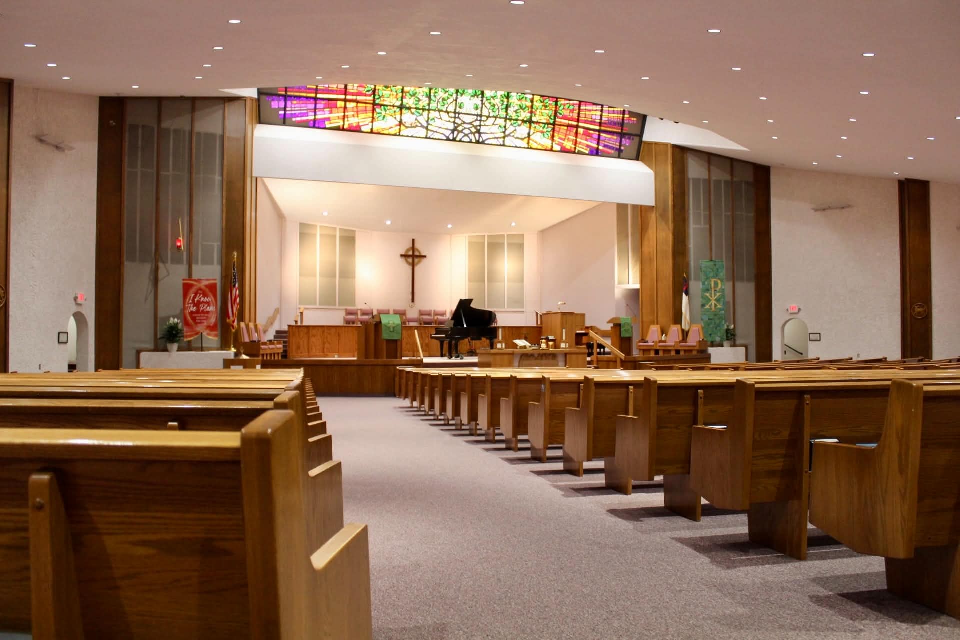 The sanctuary at Faith Presbyterian Church in Sun City, seen from the back, seating around a thousand people.