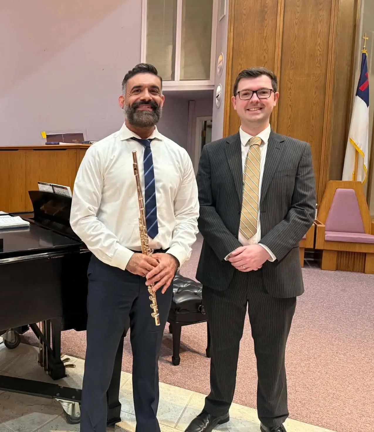Robert Heiligenberg (flute) and Rory Dowse (piano), pictured at Faith Presbyterian Church.